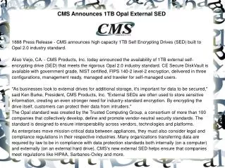 CMS Announces 1TB Opal External SED
