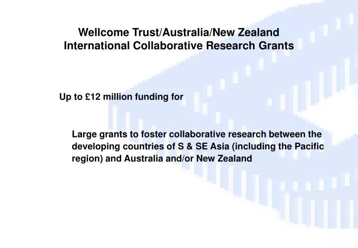 wellcome trust australia new zealand international collaborative research grants