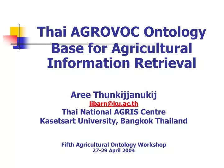 thai agrovoc ontology base for agricultural information retrieval