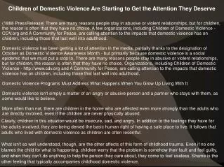 Children of Domestic Violence Are Starting