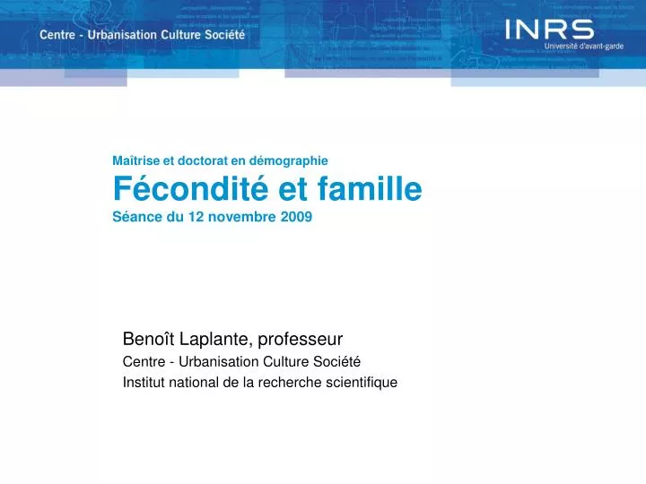 ma trise et doctorat en d mographie f condit et famille s ance du 12 novembre 2009