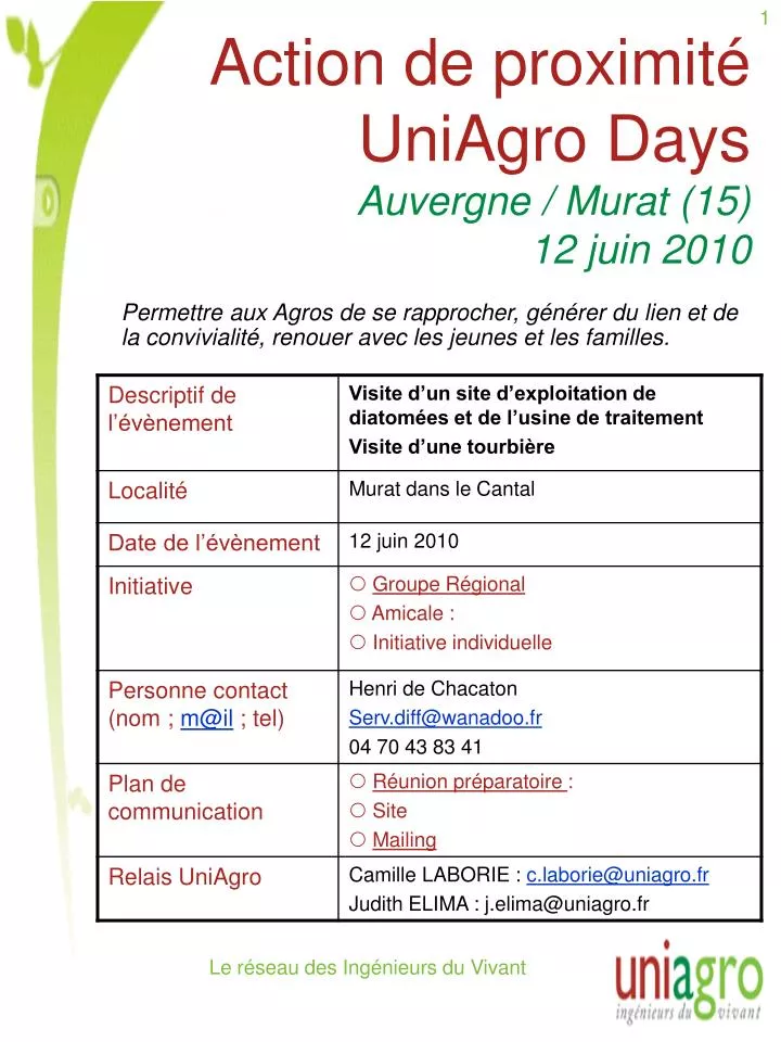 action de proximit uniagro days auvergne murat 15 12 juin 2010