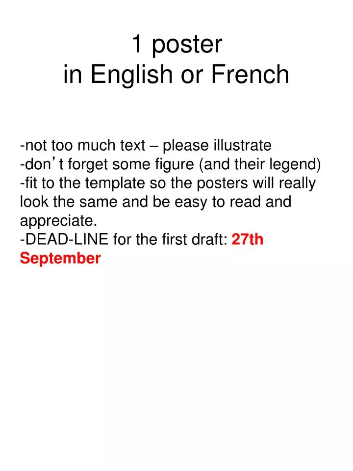 1 poster in english or french
