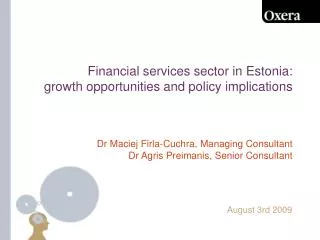 Financial services sector in Estonia: growth opportunities and policy implications