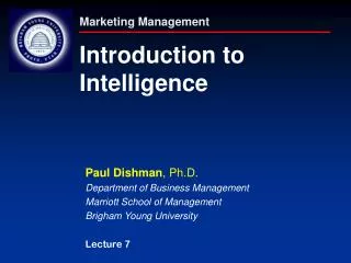 Marketing Management Introduction to Intelligence