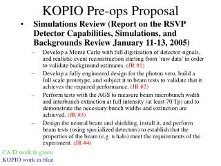 KOPIO Pre-ops Proposal