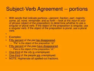 Subject-Verb Agreement -- portions