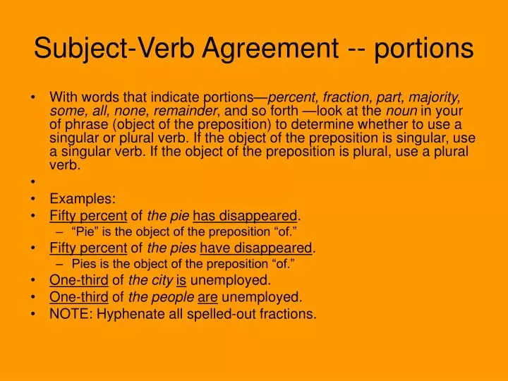subject verb agreement portions