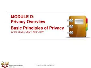 MODULE D: Privacy Overview Basic Principles of Privacy by Gail Obrycki, MSMT, ASCP, CIPP