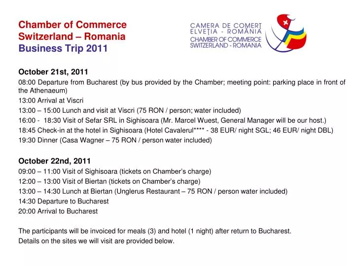 chamber of commerce switzerland romania business trip 2011