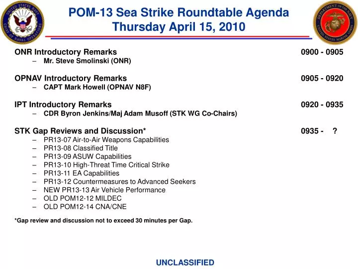 pom 13 sea strike roundtable agenda thursday april 15 2010