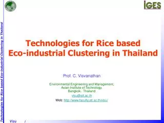 Technologies for Rice based Eco-industrial Clustering in Thailand