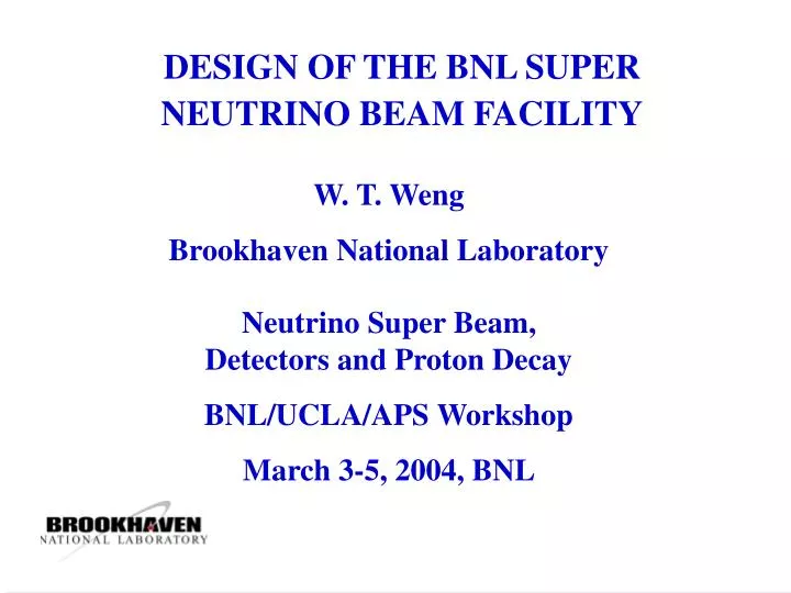 design of the bnl super neutrino beam facility