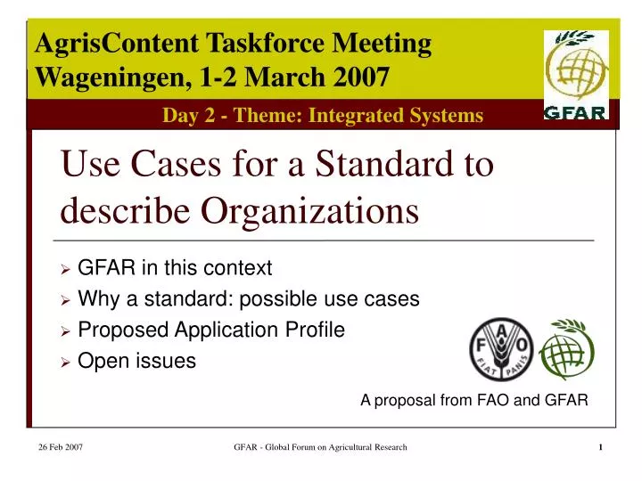 gfar in this context why a standard possible use cases proposed application profile open issues