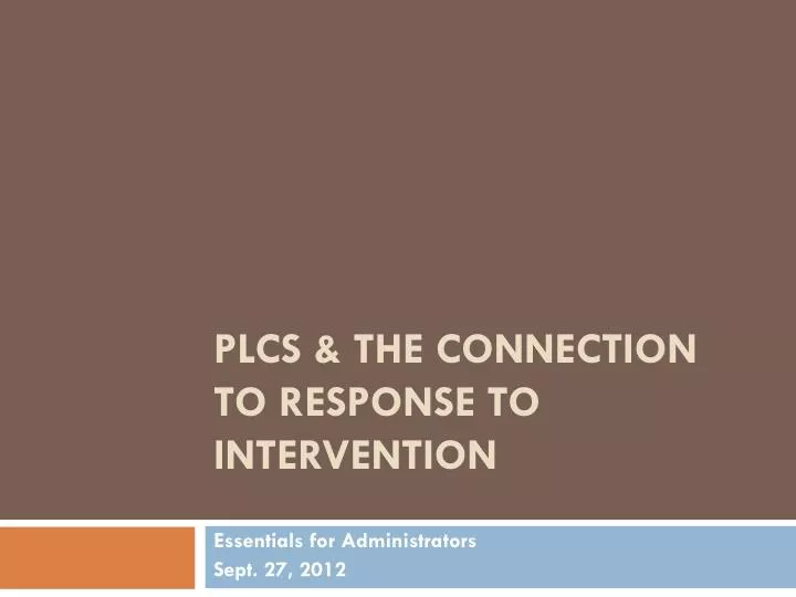 plcs the connection to response to intervention