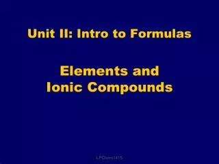 Elements and Ionic Compounds