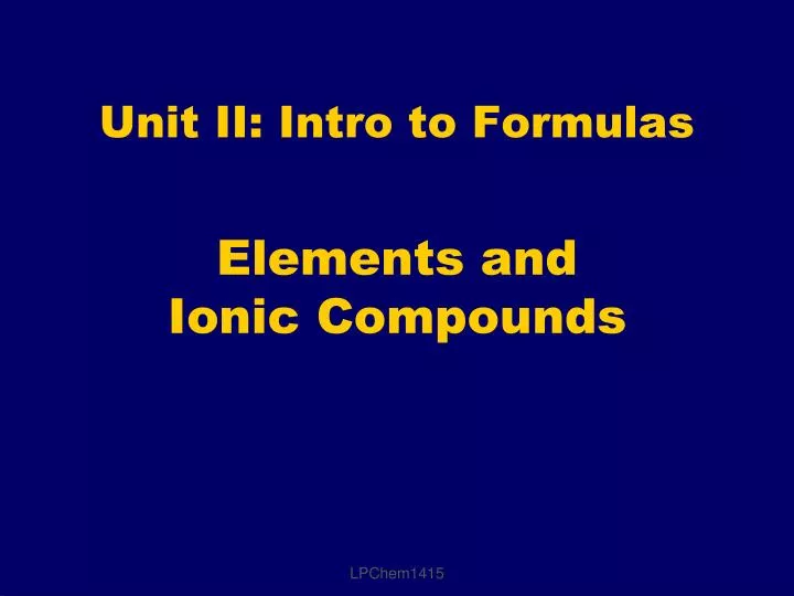 unit ii intro to formulas