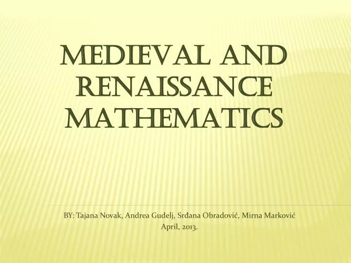 medieval and renaissance mathematics