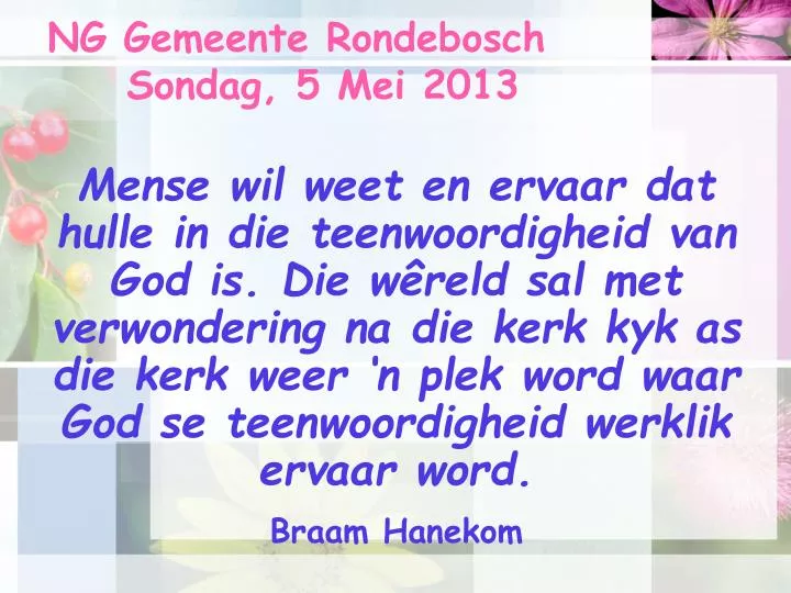 ng gemeente rondebosch sondag 5 mei 2013