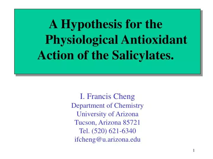 a hypothesis for the physiological antioxidant action of the salicylates