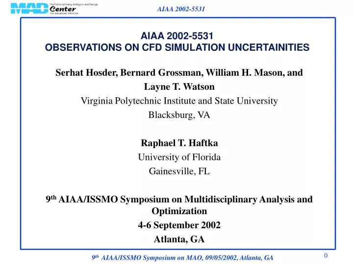 aiaa 2002 5531 observations on cfd simulation uncertainities