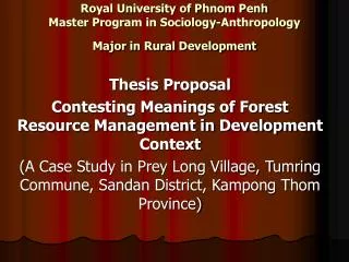 Royal University of Phnom Penh Master Program in Sociology-Anthropology Major in Rural Development