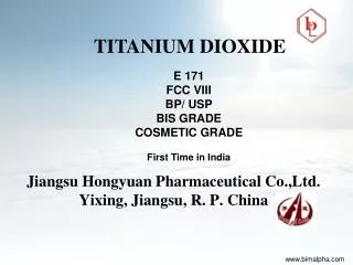 Jiangsu Hongyuan Pharmaceutical Co.,Ltd. Yixing, Jiangsu, R. P. China