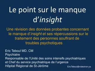 le point sur le manque d insight
