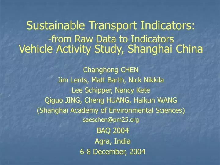 sustainable transport indicators from raw data to indicators vehicle activity study shanghai china
