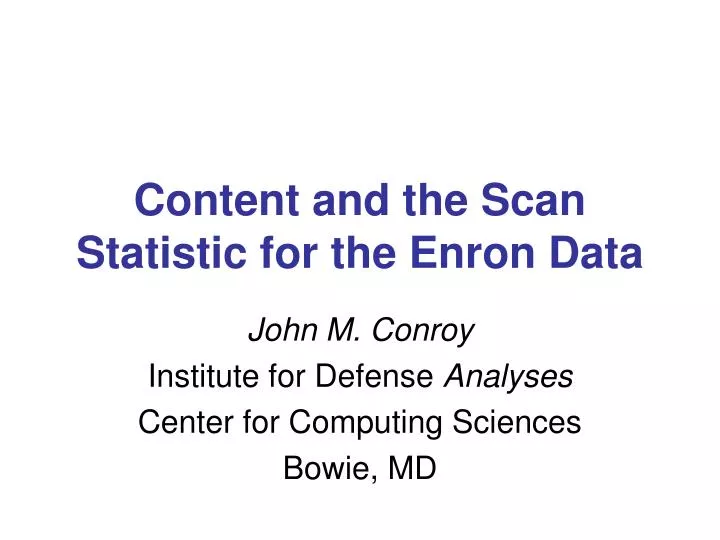 content and the scan statistic for the enron data