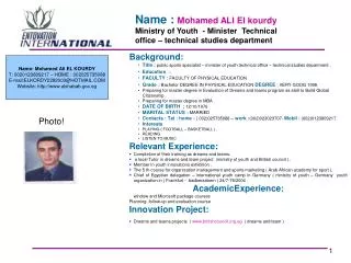 name mohamed ali el kourdy ministry of youth minister technical office technical studies department