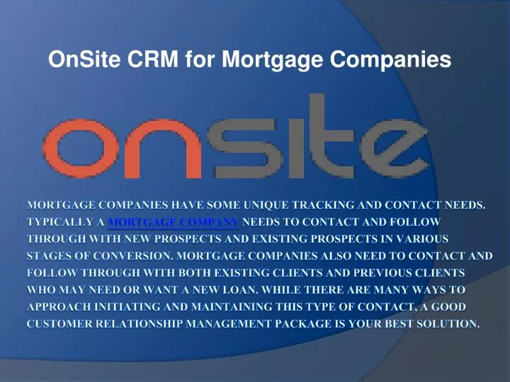 onsite crm for mortgage companies