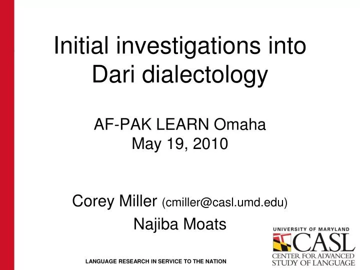 initial investigations into dari dialectology af pak learn omaha may 19 2010