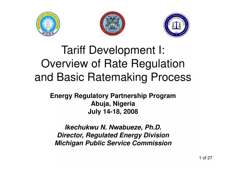 tariff development i overview of rate regulation and basic ratemaking process
