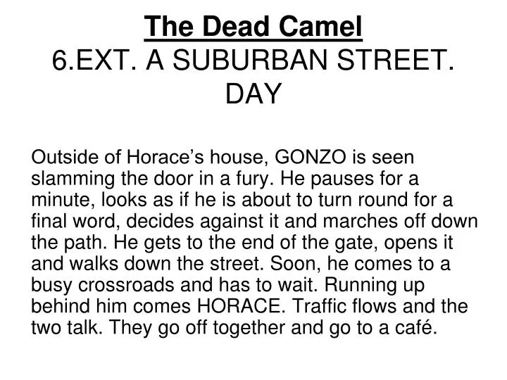 the dead camel 6 ext a suburban street day