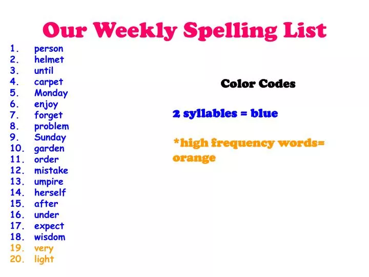 our weekly spelling list