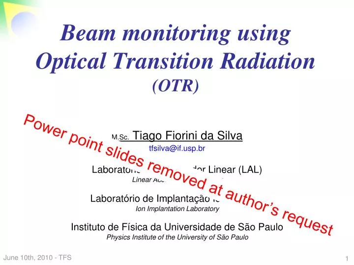 beam monitoring using optical transition radiation otr