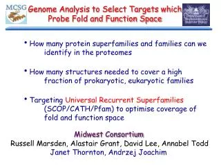 Genome Analysis to Select Targets which Probe Fold and Function Space