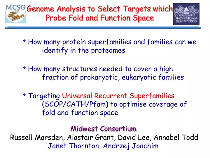 genome analysis to select targets which probe fold and function space