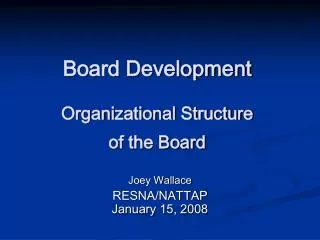 Board Development Organizational Structure of the Board
