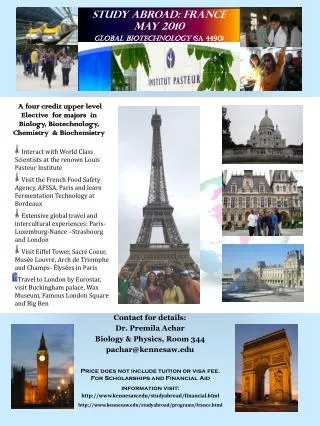 Study Abroad: France May 2010 Global Biotechnology (SA 4490)