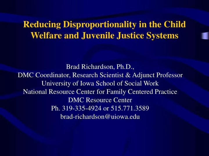 reducing disproportionality in the child welfare and juvenile justice systems