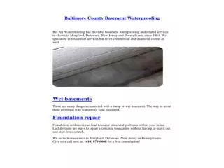 Baltimore County Basement Waterproofing