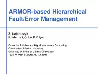 ARMOR-based Hierarchical Fault/Error Management