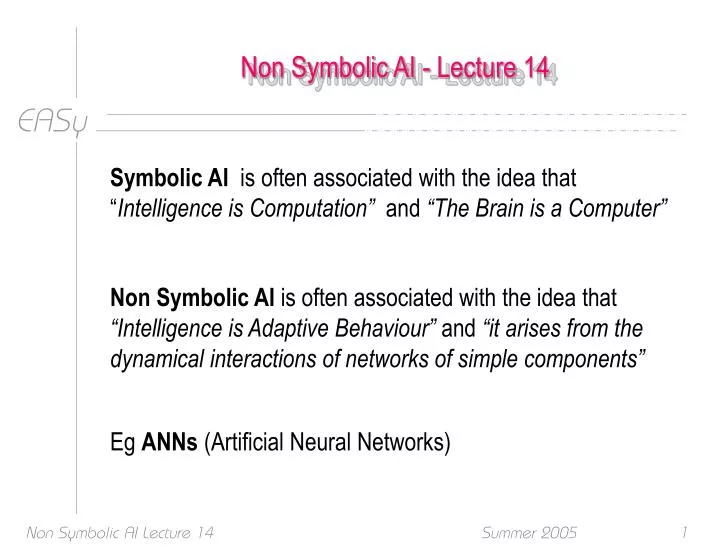 non symbolic ai lecture 14