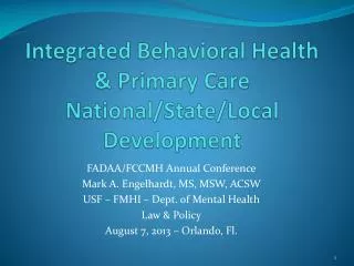 Integrated Behavioral Health &amp; Primary Care National/State/Local Development