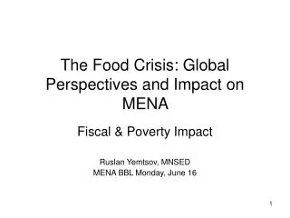 The Food Crisis: Global Perspectives and Impact on MENA