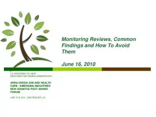 Monitoring Reviews, Common Findings and How To Avoid Them June 16, 2010