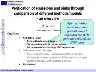 Verification of emissions and sinks through comparison of different methods/models - an overview