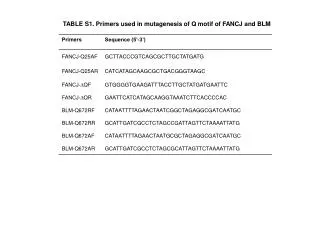 TABLE S1. Primers used in mutagenesis of Q motif of FANCJ and BLM